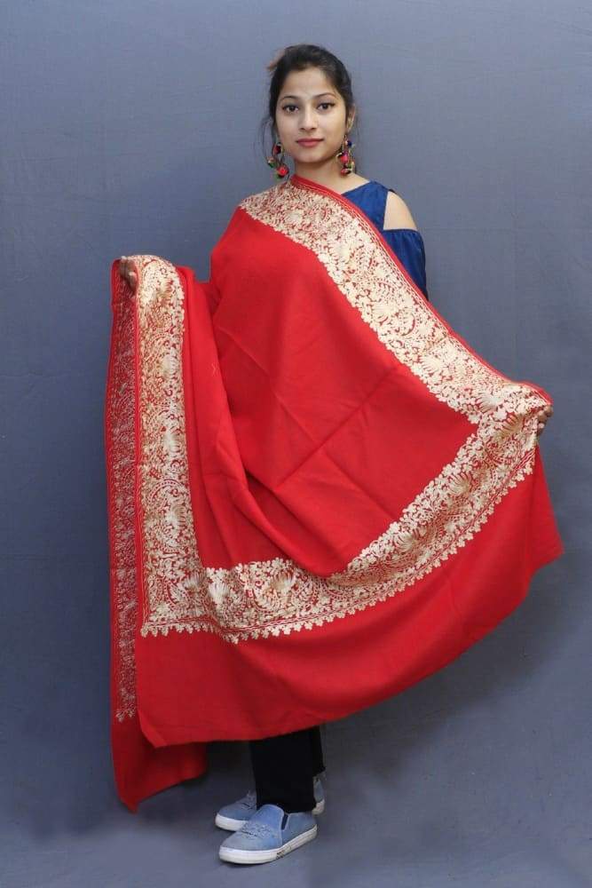 Red Colour Wrap With Fawn Aari Embroidery Looks Beautiful