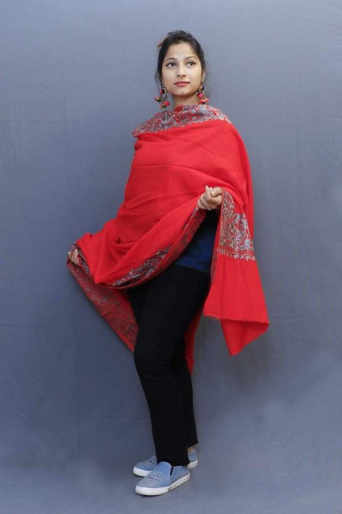 Red Colour Wrap With Grey Aari Embroidery Looks Beautiful