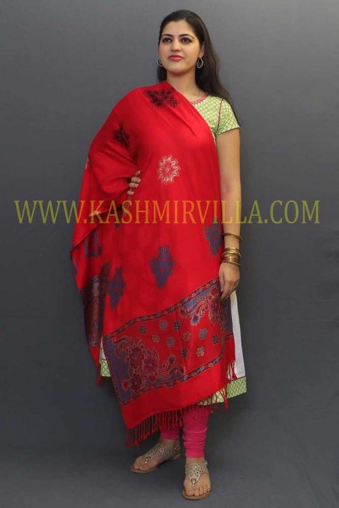 Red Colour Wrap With Two Sided Running Border And Motifs