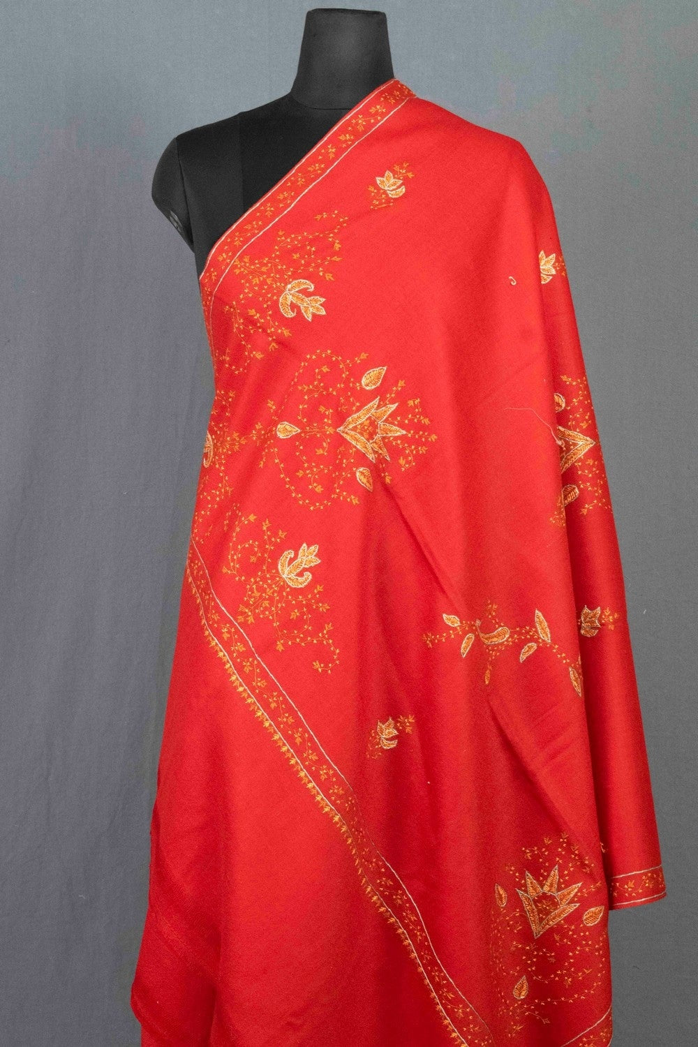 Reddish Maroon Colour Sozni Shawl Emblished With Designer