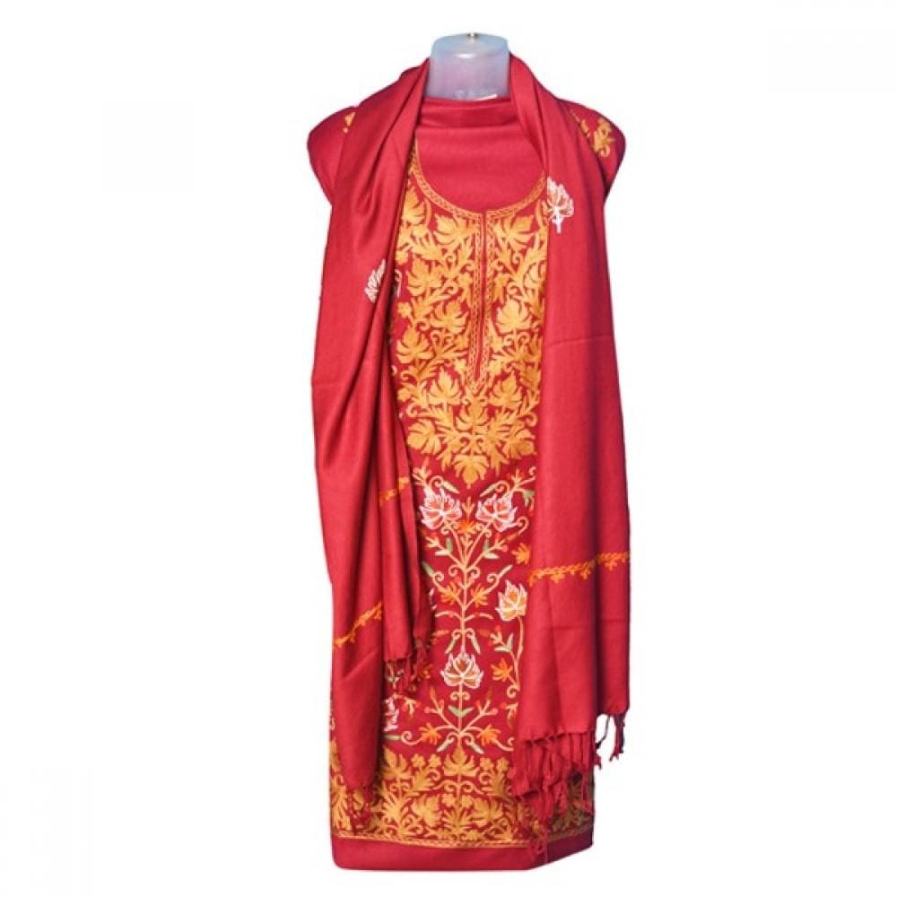 Rich Maroon Color Kashmiri Aari Work Unstitched Salwar