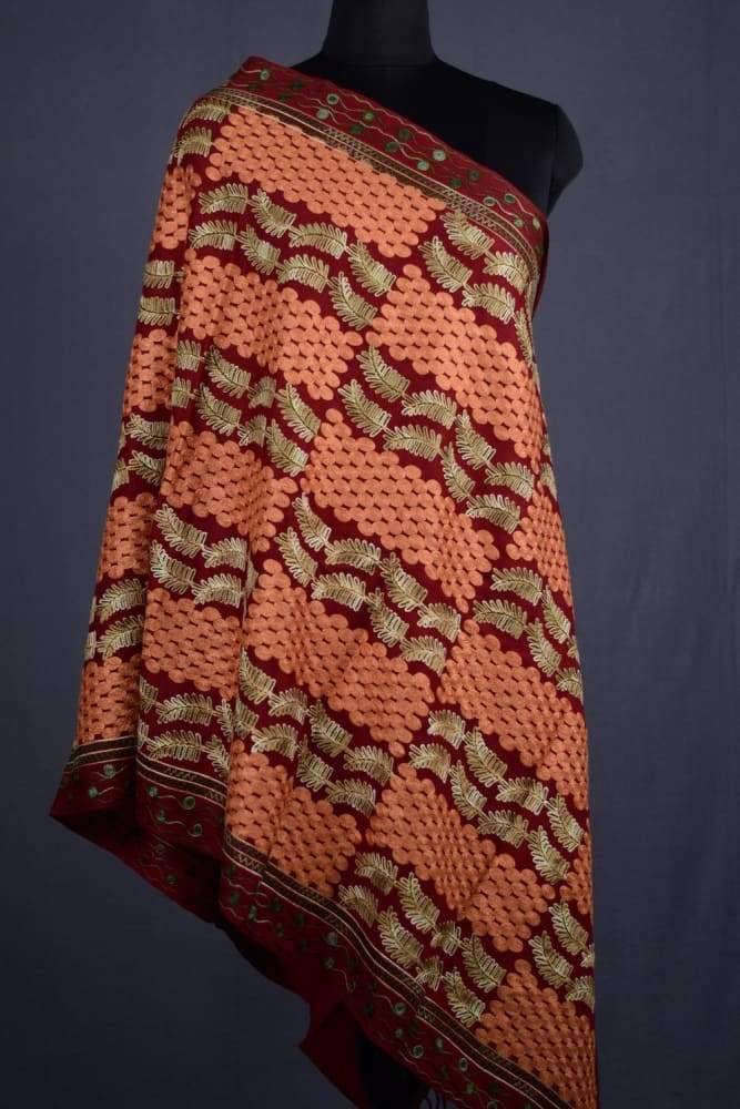 Rich Maroon Colour Kashmiri Aari Work Stole With Exclusive