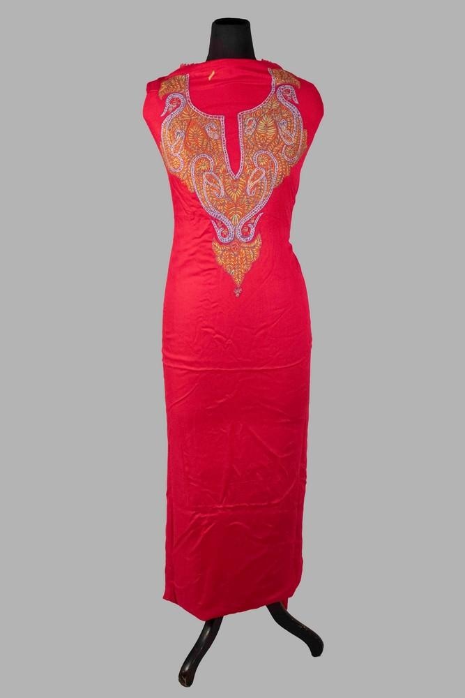 Rich Pink Color Rayon Cotton Sozni Work Unstitched Suit