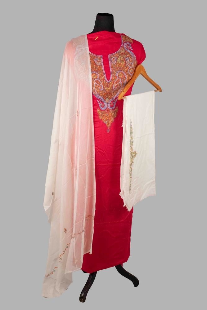 Rich Pink Color Rayon Cotton Sozni Work Unstitched Suit