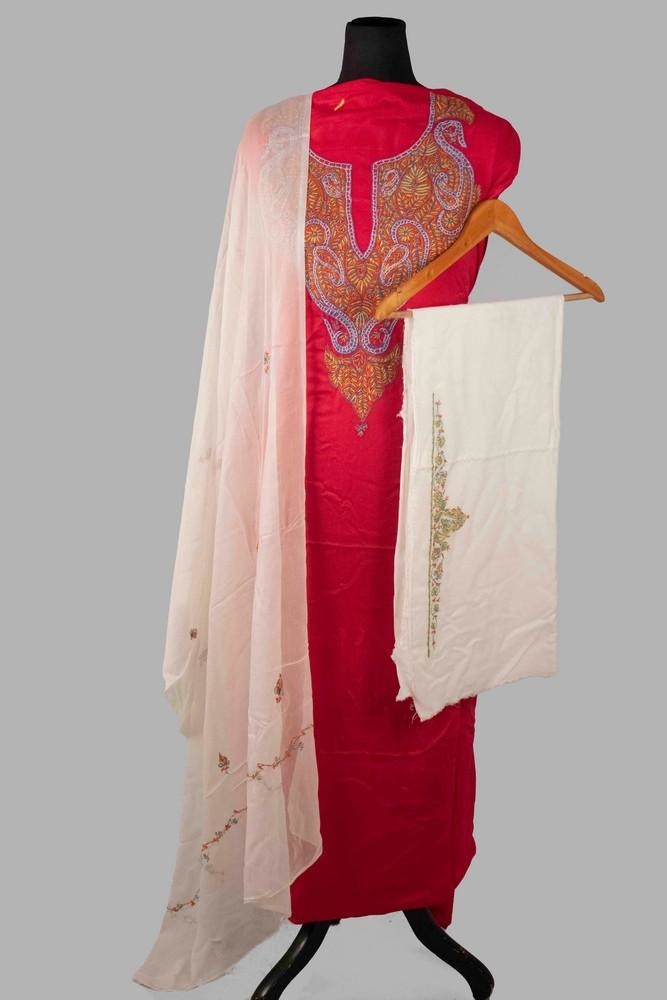 Rich Pink Color Rayon Cotton Sozni Work Unstitched Suit