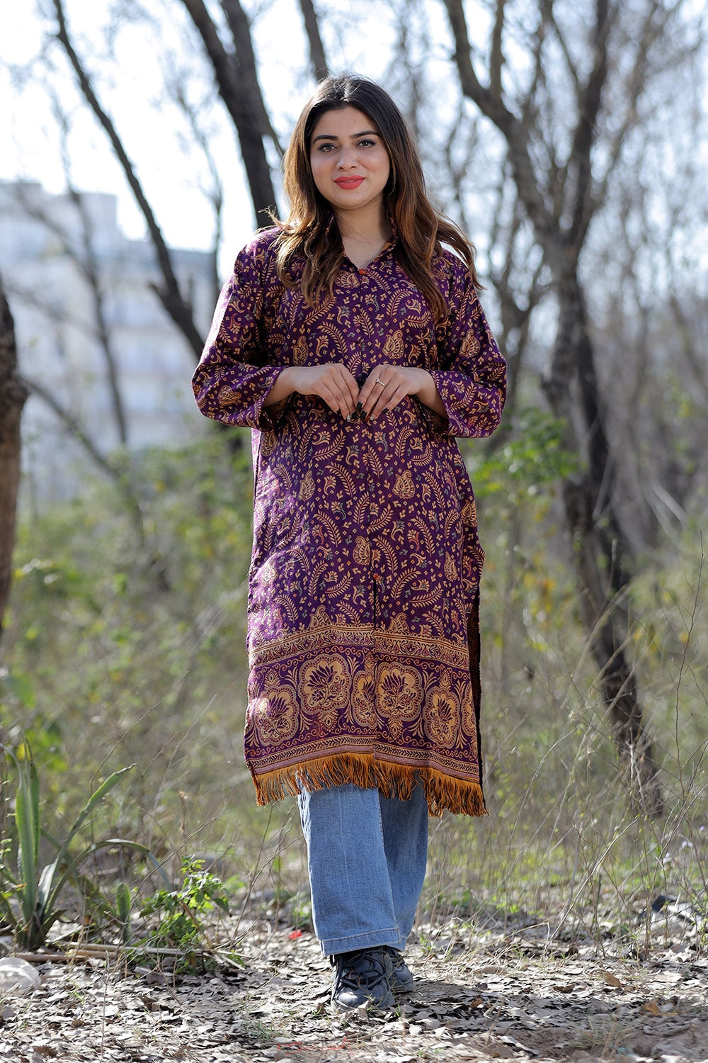 Rich Purple Color Kashmiri Woven Sherwani Kurti