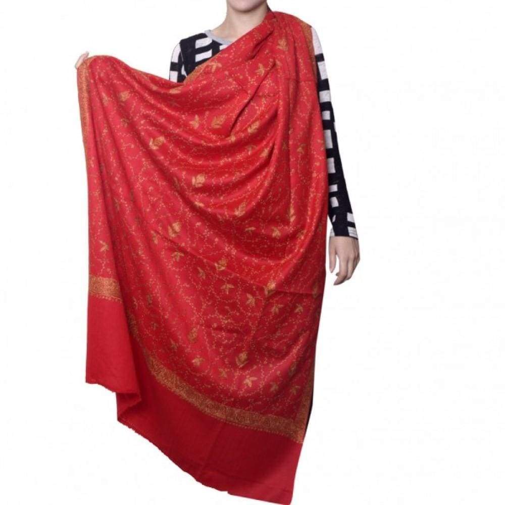 Rosy Red Color Jamawar Sozni Work Embroidered Shawls