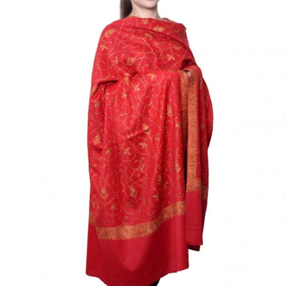 Rosy Red Color Jamawar Sozni Work Embroidered Shawls