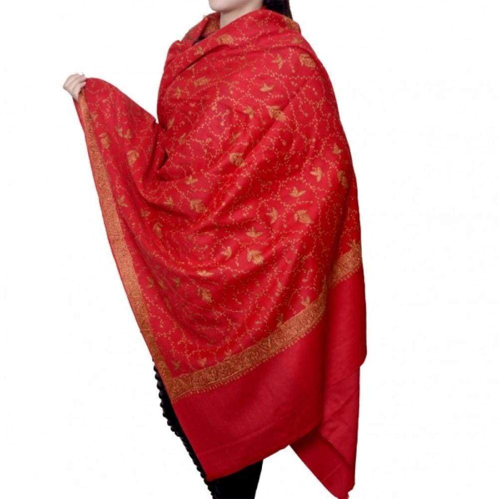 Rosy Red Color Jamawar Sozni Work Embroidered Shawls