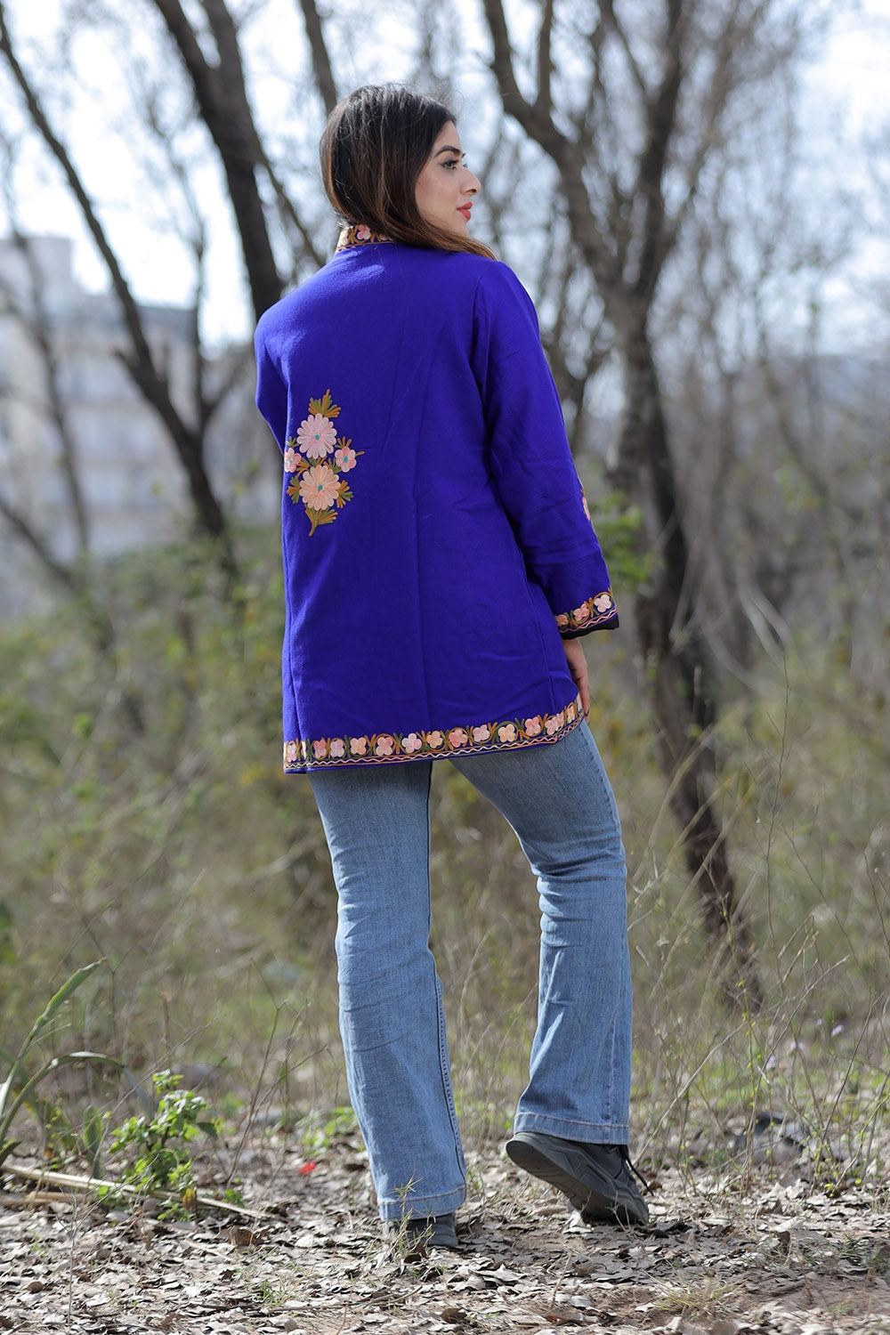 Royal Blue Aari Work Embroidered Jacket With Beautiful
