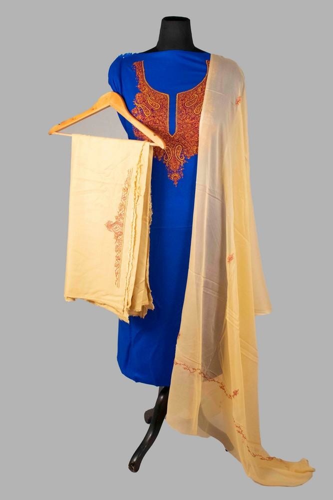 Royal Blue Color Rayon Cotton Sozni Work Unstitched Suit