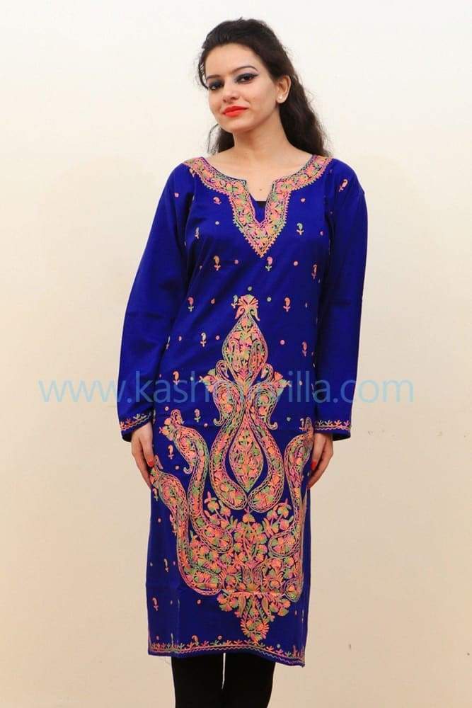 Royal Blue Colour Cotton Kurti With Beautifull Kashmiri