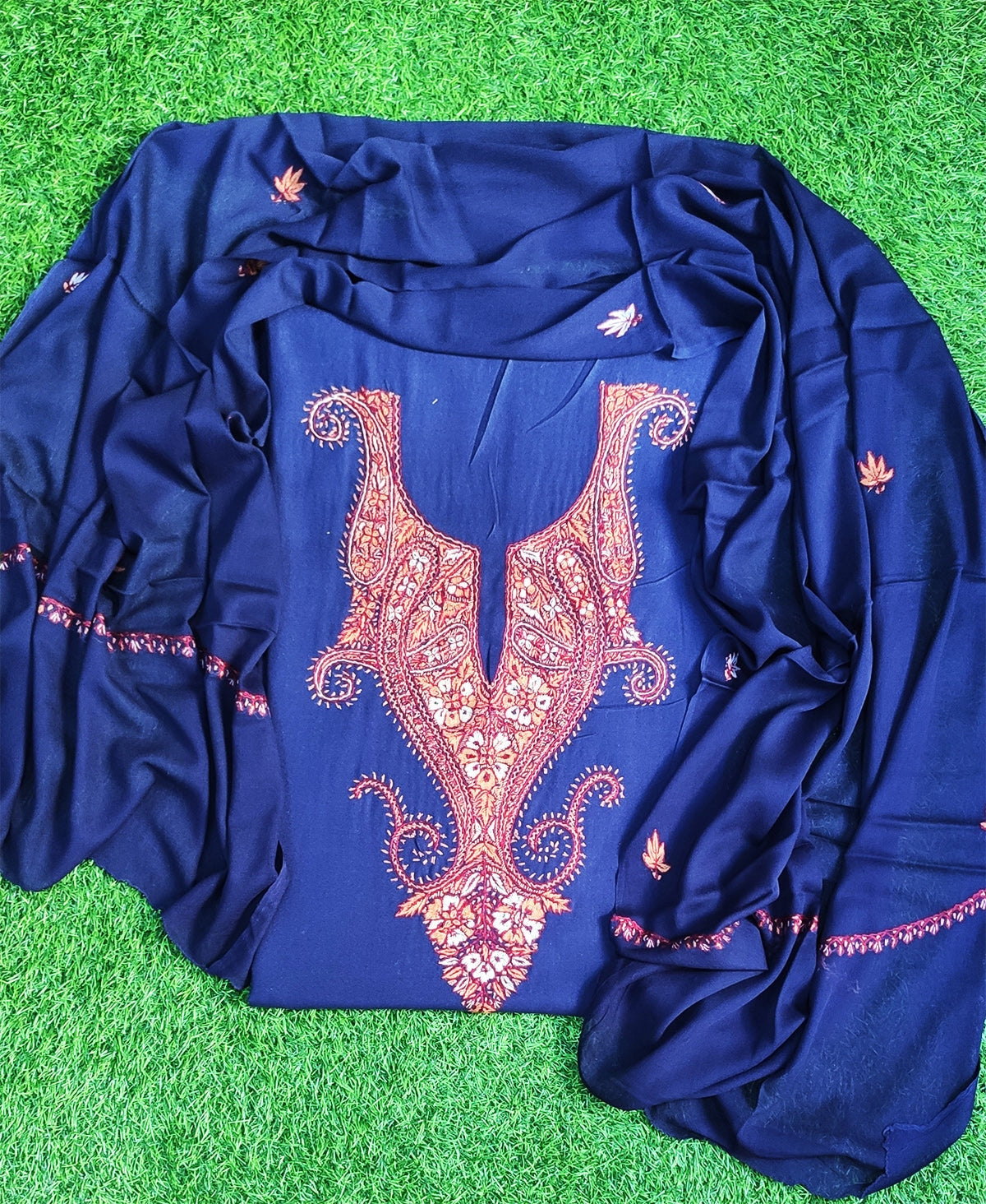 Royal Blue Colour Cotton Suit With Beautiful Kashmiri Hand