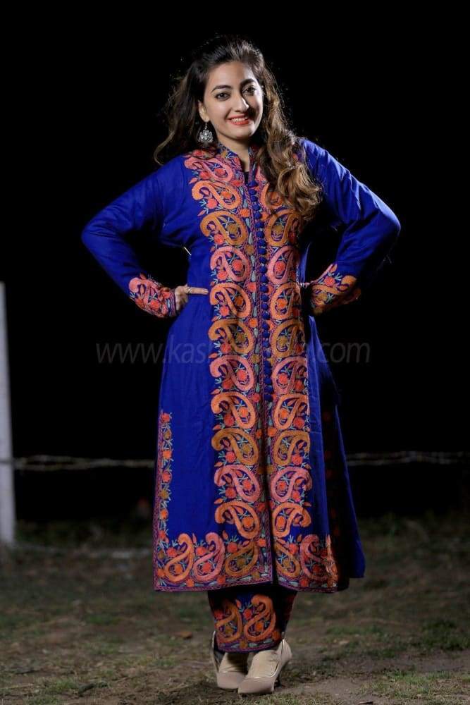 Royal Blue Kashmiri Designer Embroidered Semi-Stitched