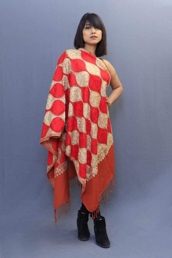 Rust Colour Base Having Dense Aari Embroidery