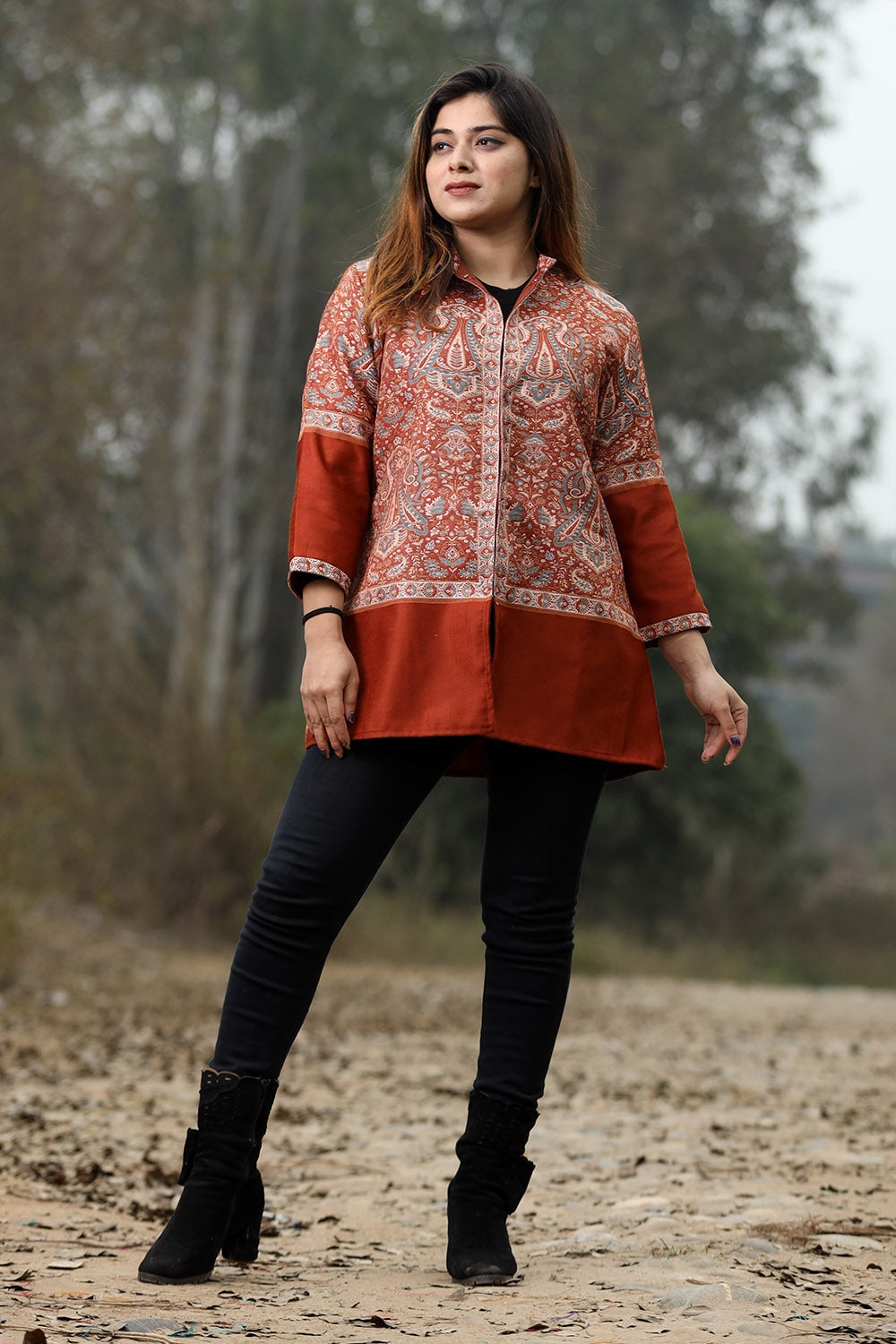 Rust Colour Jamawar Woven Jacket With Beautiful Designer