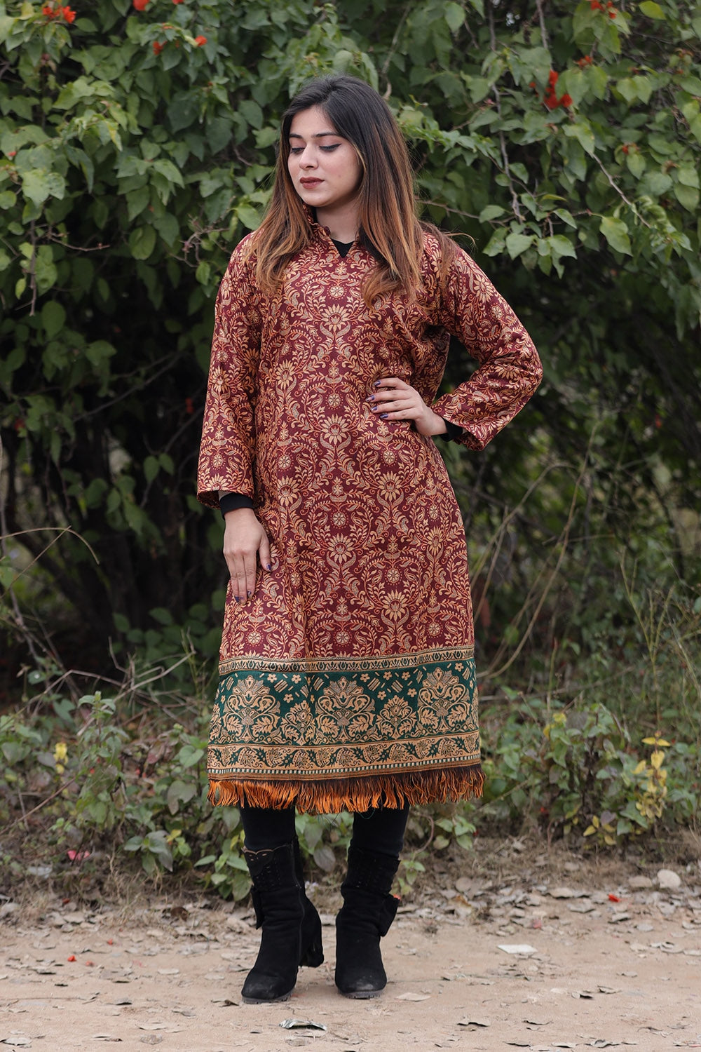 Rust COLOUR KASHMIRI WOVEN KURTA WITH NEW DESIGNER PAISLEYS