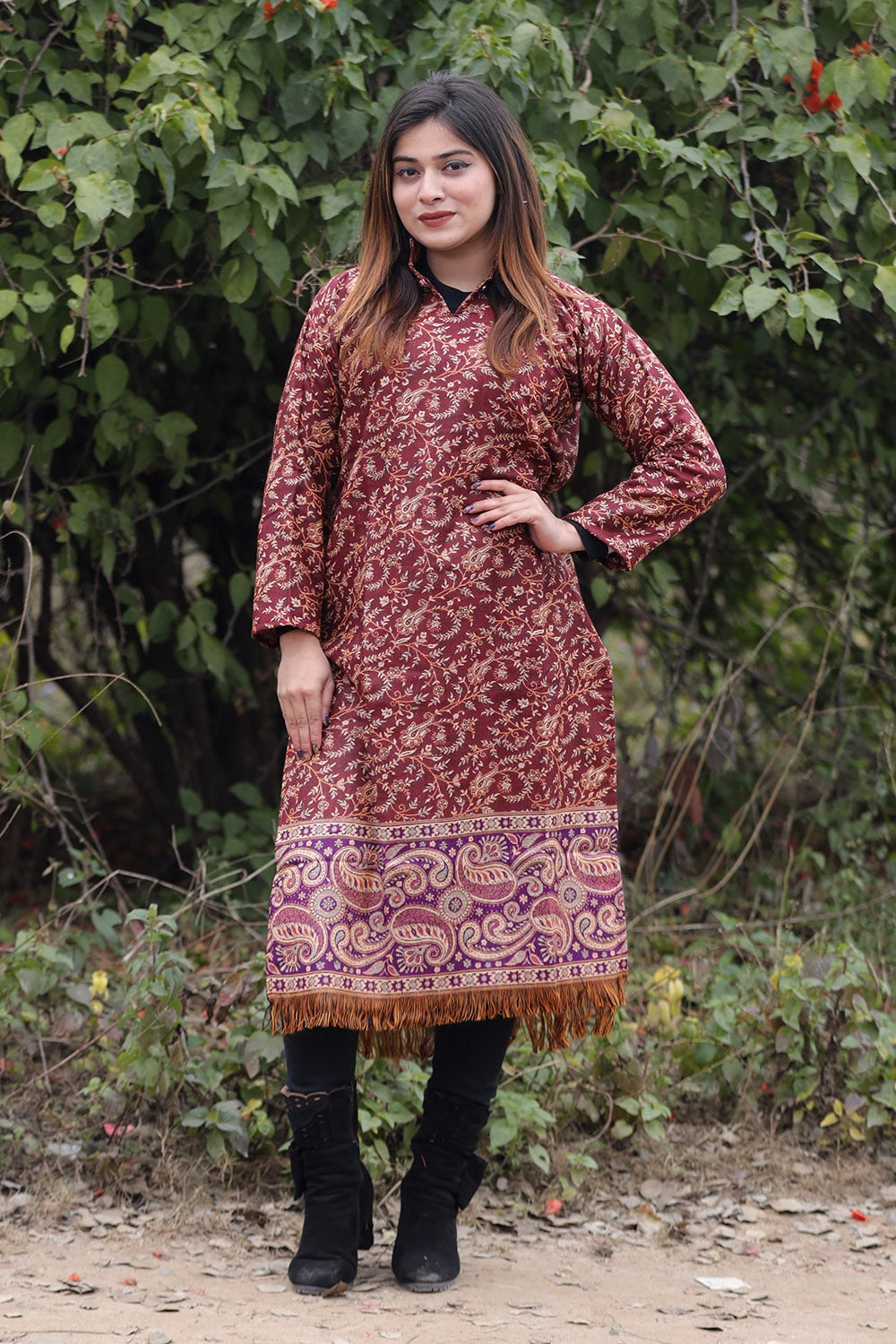 Rust COLOUR KASHMIRI WOVEN KURTA WITH NEW DESIGNER PAISLEYS