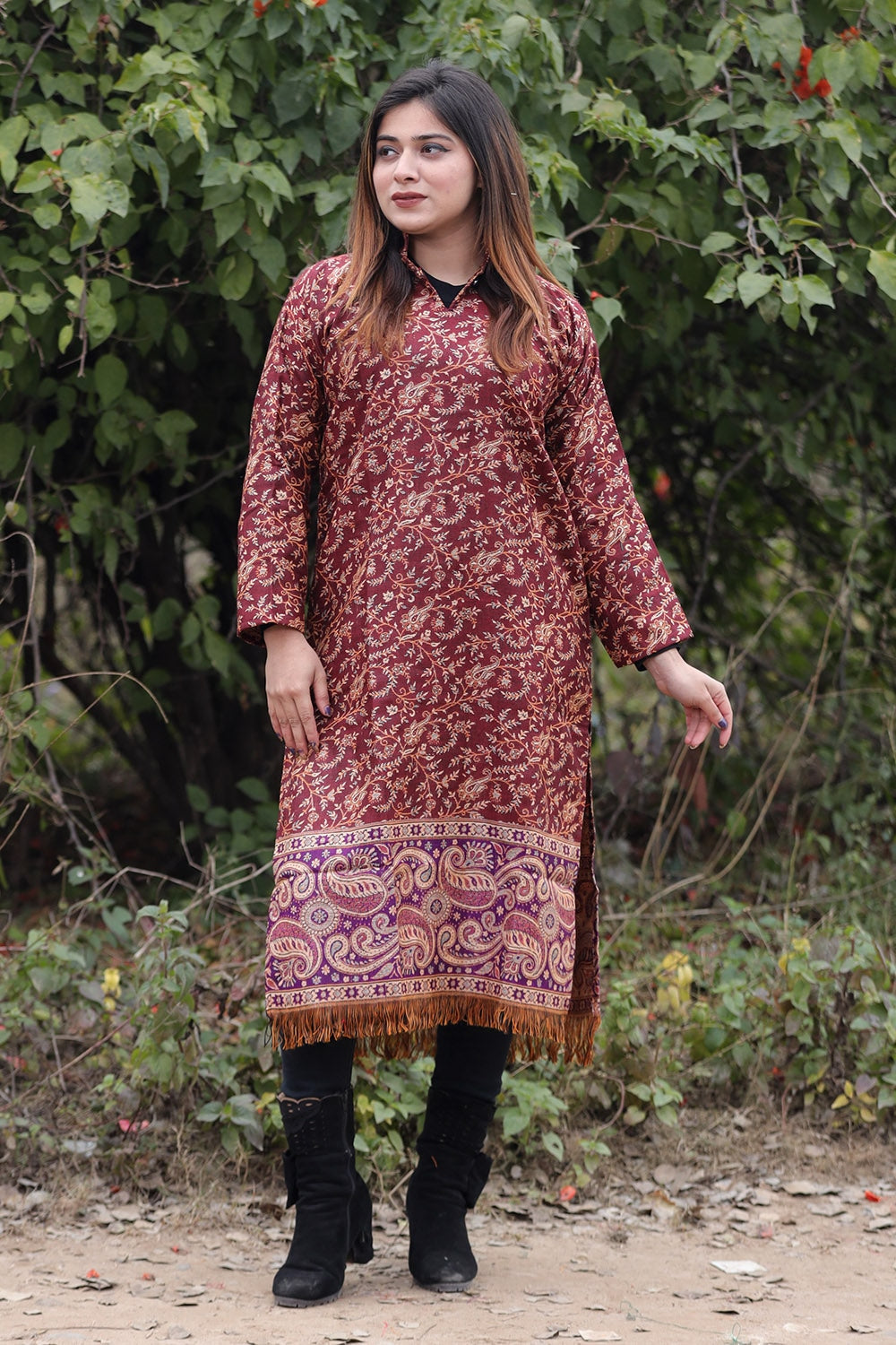 Rust COLOUR KASHMIRI WOVEN KURTA WITH NEW DESIGNER PAISLEYS