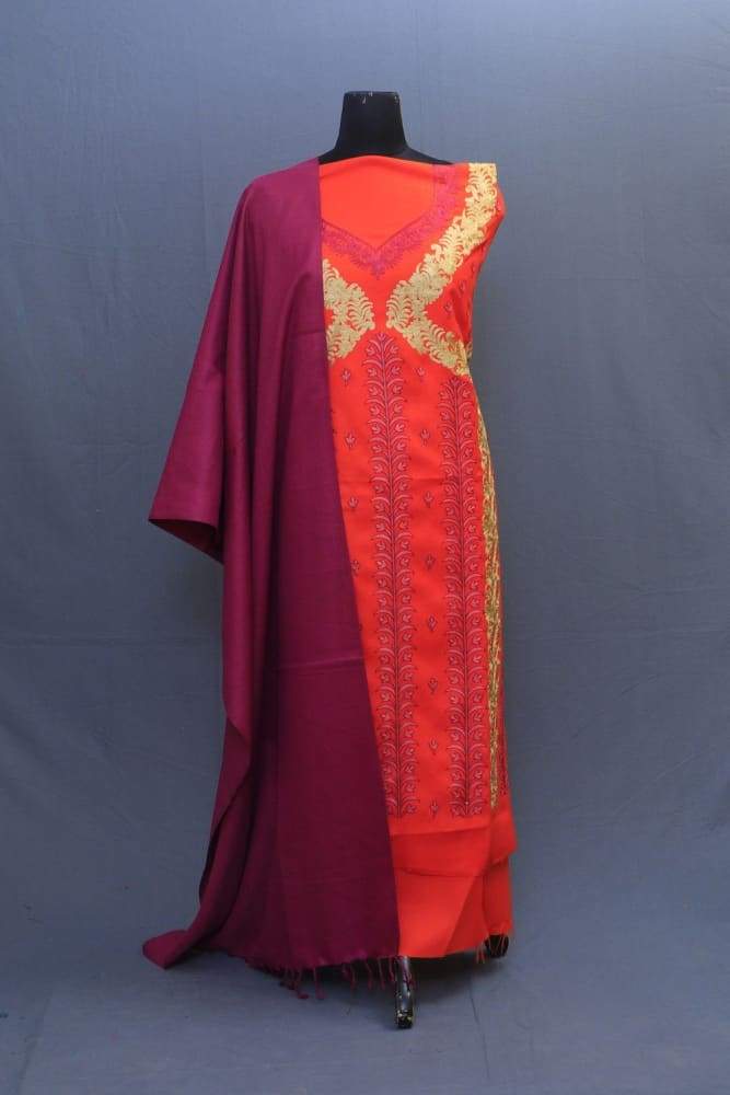 Rust Orange Colour Suit With Mauve Stole Along Attractive