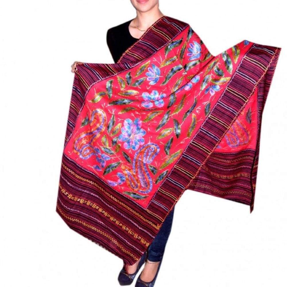 Salmon pink Colour Aari Work Stole With Multicoloured