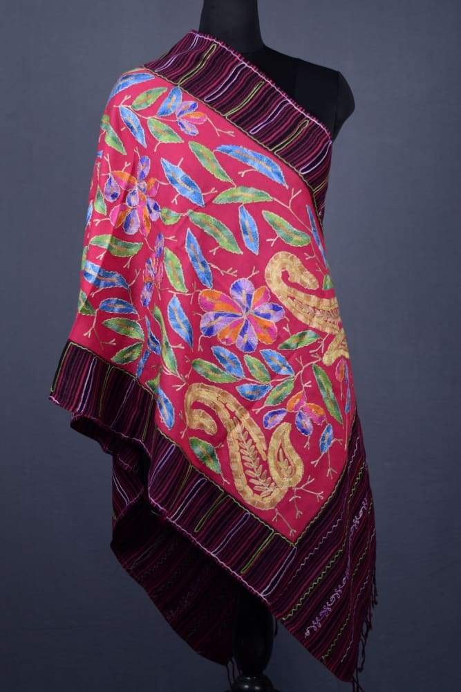 Salmon pink Colour Aari Work Stole With Multicoloured