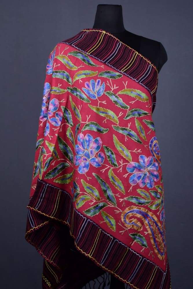 Salmon pink Colour Aari Work Stole With Multicoloured