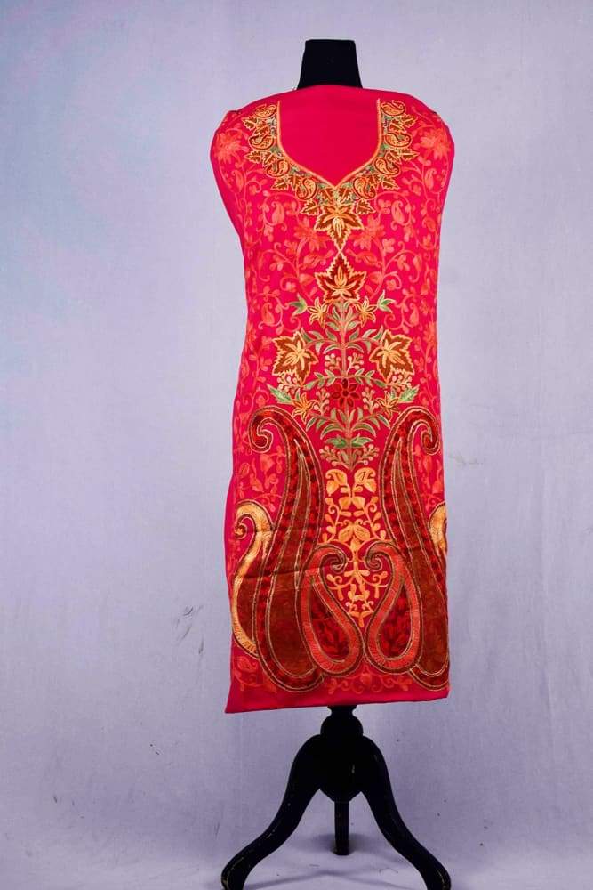 Salmon Pink Kashmiri Aari Work Embroidered Suit Enriched