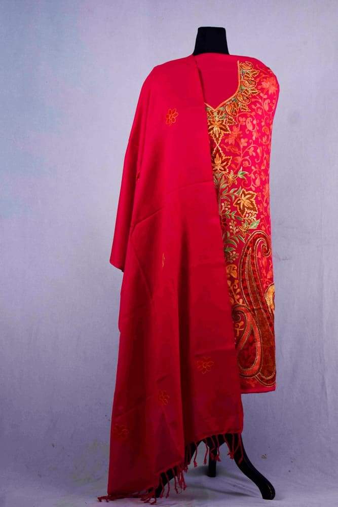 Salmon Pink Kashmiri Aari Work Embroidered Suit Enriched