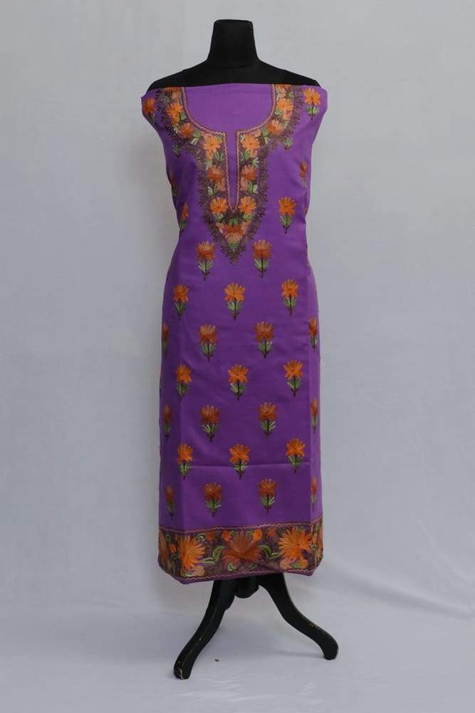 Salmon Purple Colour Cotton Suit With Beautiful Kashmiri