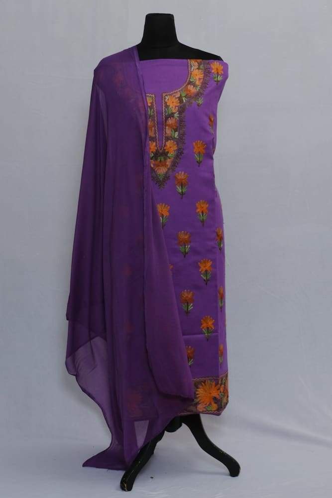 Salmon Purple Colour Cotton Suit With Beautiful Kashmiri