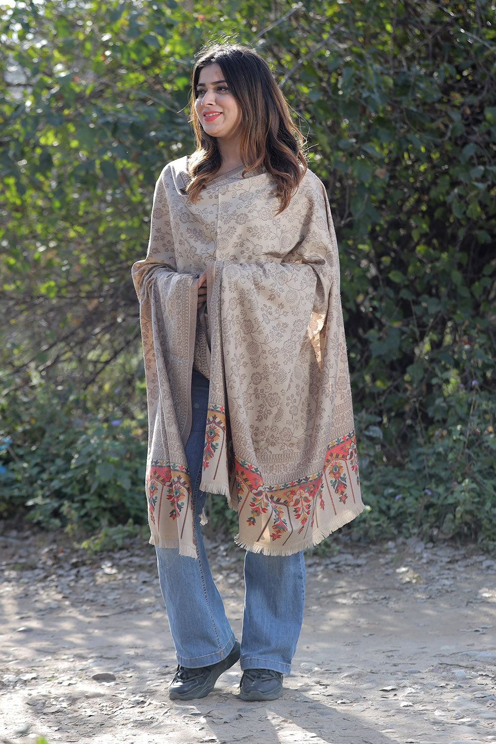 Sandy Fawn COLOUR KANI SHAWL WORK DEFINES ROYAL