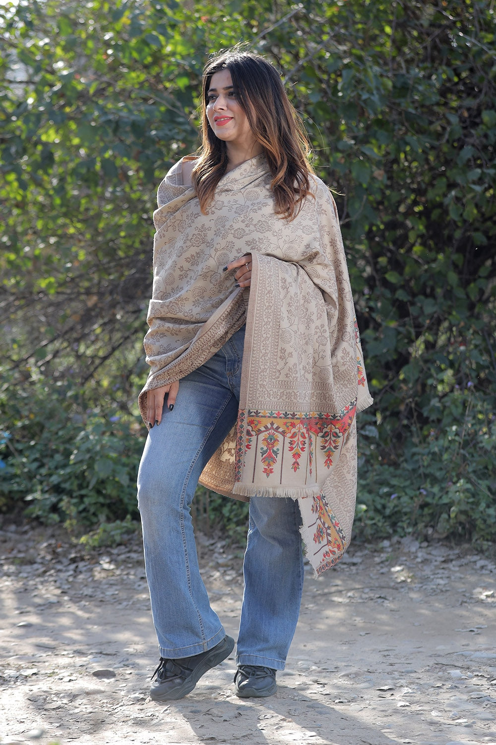 Sandy Fawn COLOUR KANI SHAWL WORK DEFINES ROYAL