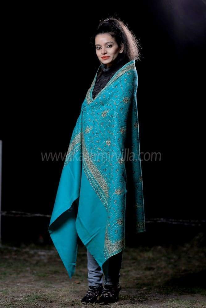 Sea Green Colour Sozni Shawl Emblished With Designer