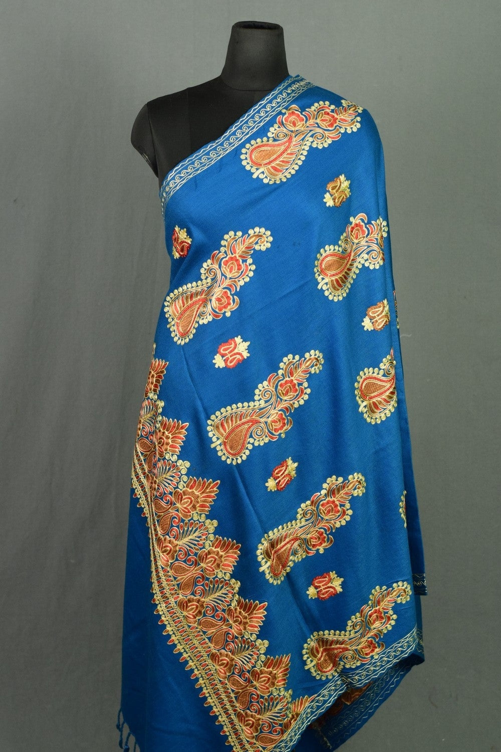 Sea Green (greenish blue) Colour Kashmiri shawl Four Sided