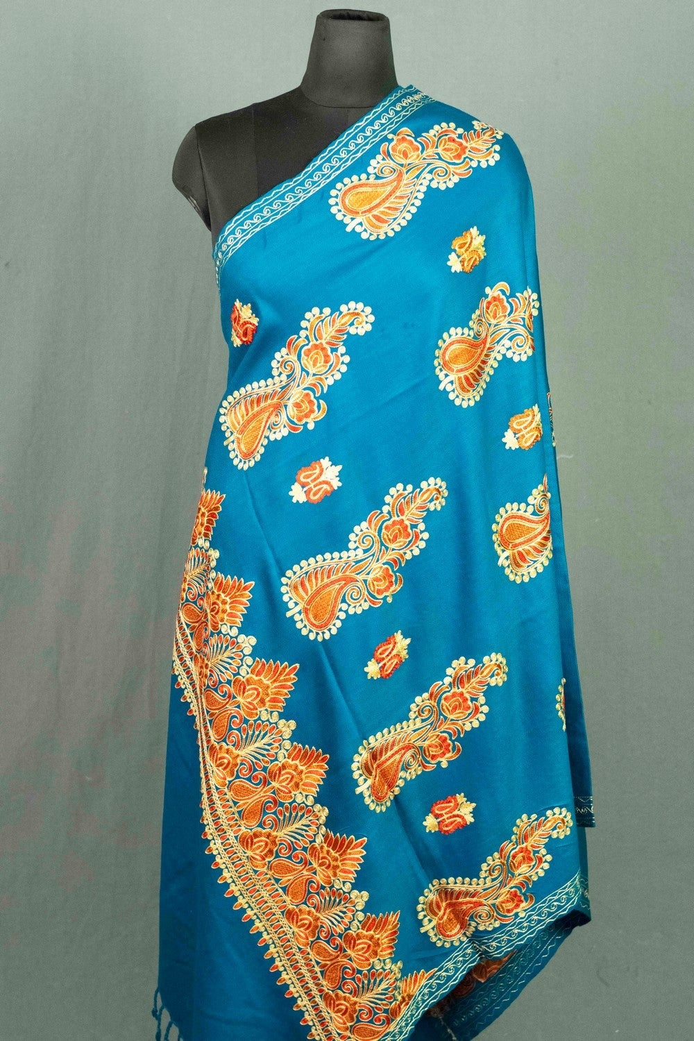 Sea Green (greenish blue) Colour Kashmiri shawl Four Sided