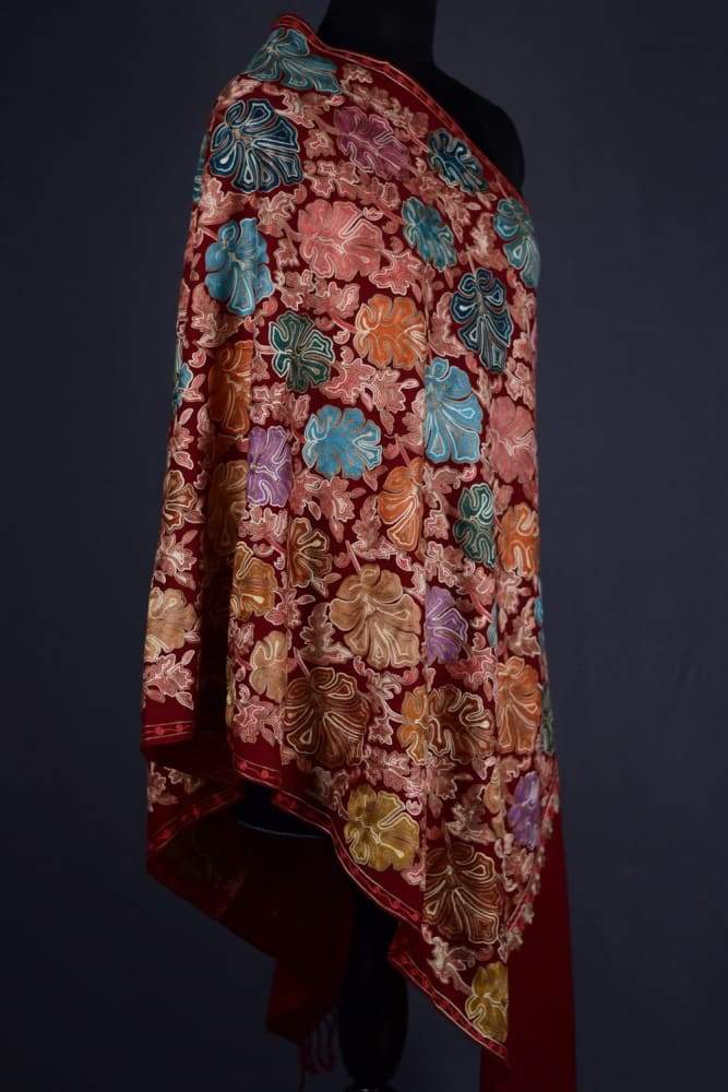 Shining Red Colour Famous Designer Kashmiri Aari Work Stole