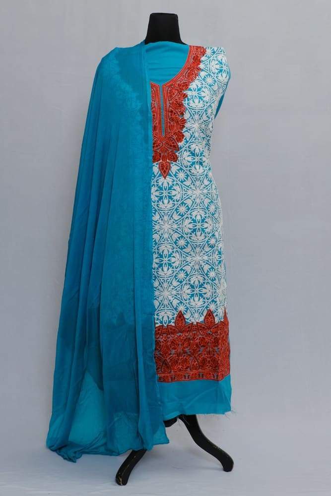 Sky Blue Color Designer Aari Work Neckline With Running