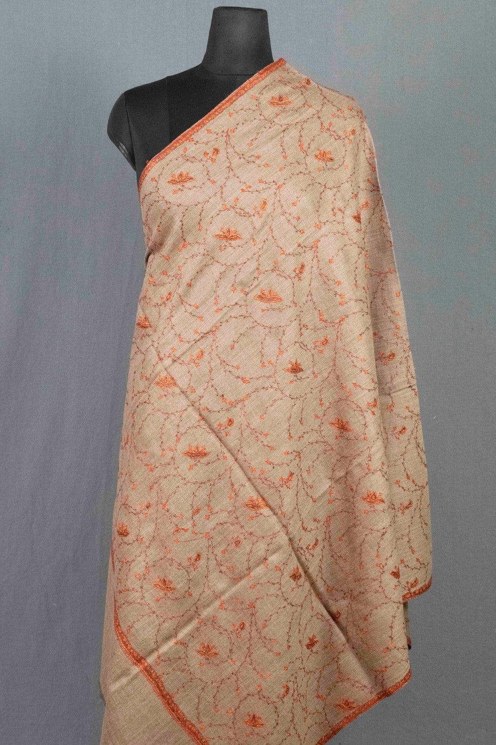 Steady Beige Colour Sozni Shawl Emblished With Designer