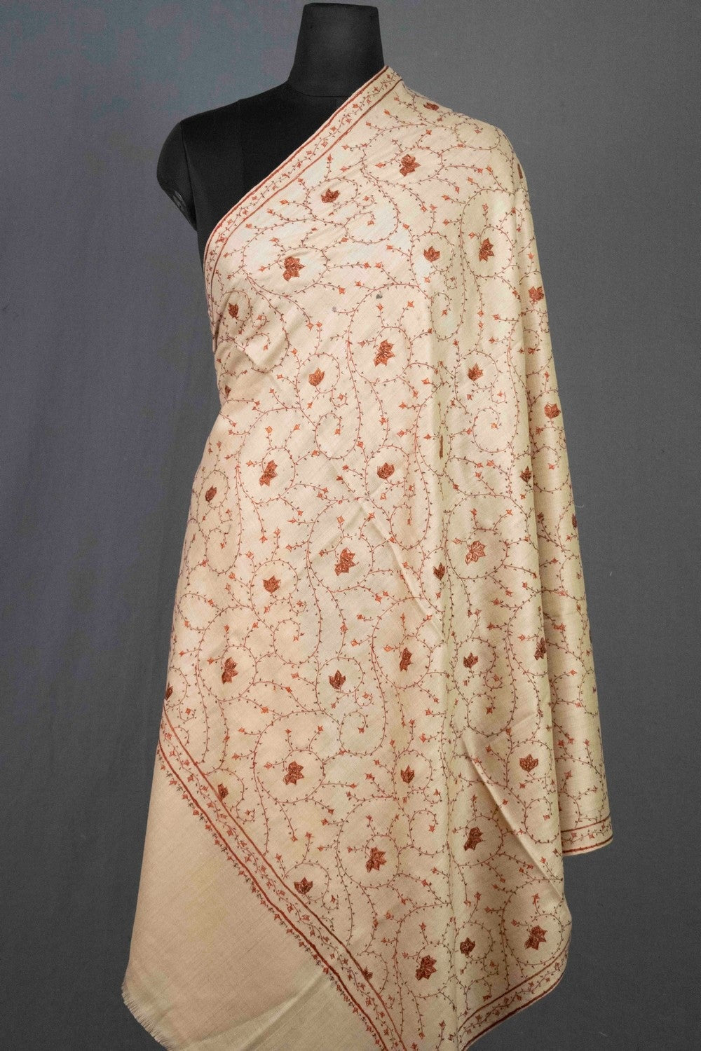 Steady Beige Colour Sozni Shawl Emblished With Designer