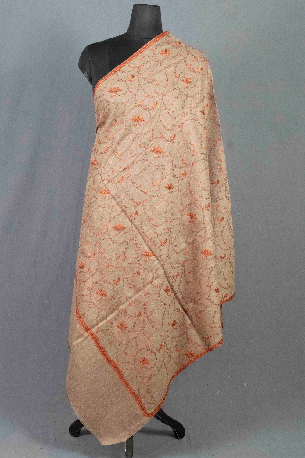 Steady Beige Colour Sozni Shawl Emblished With Designer