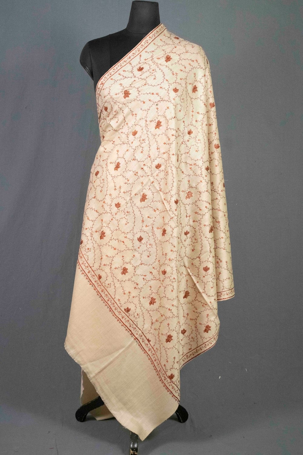 Steady Beige Colour Sozni Shawl Emblished With Designer