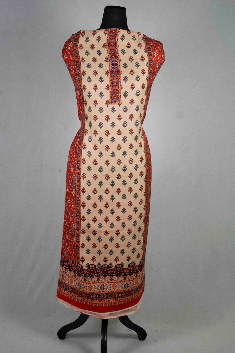 Steady Beige Colour Woolen Kani Printed Suit With Neck