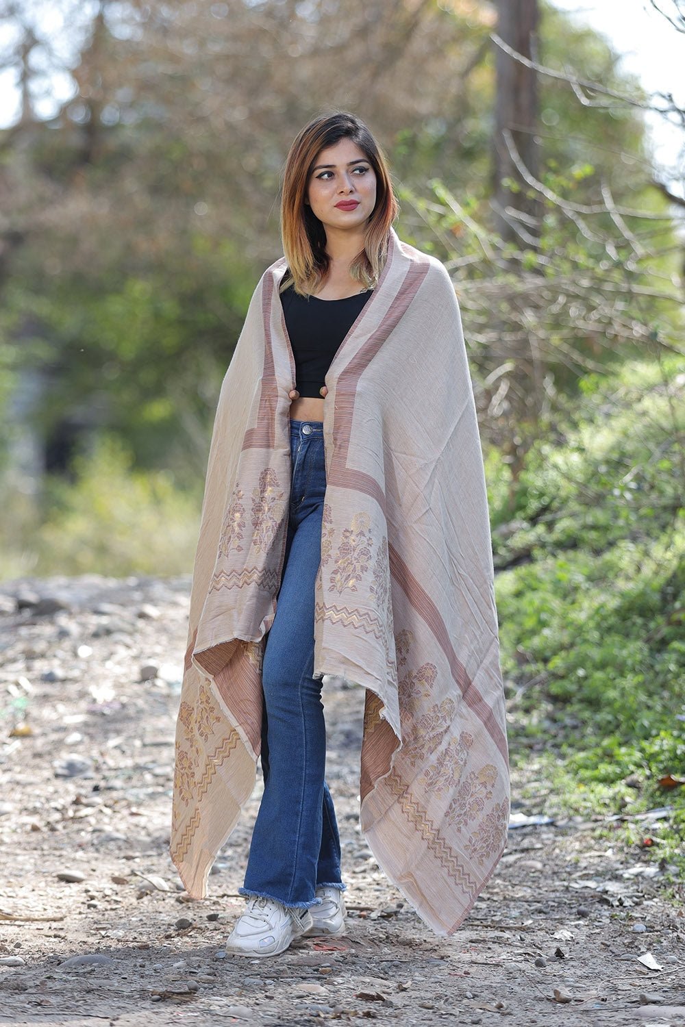 STEADY BEIGE COLOUR ZARI KASHMIRI SHAWL DEFINES ROYAL