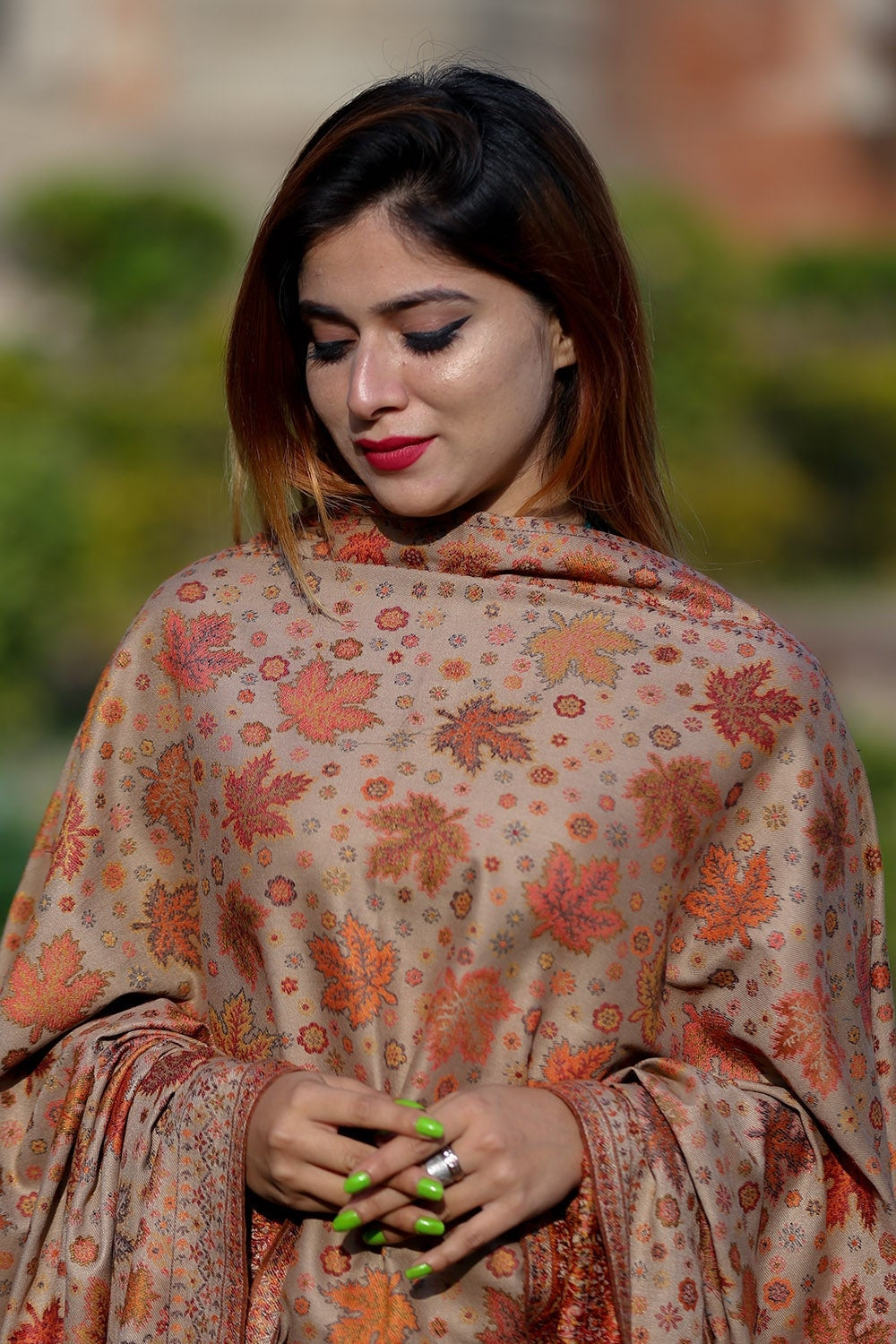 Stylish Steady Beige Colour Designer Shawl With Beautifully