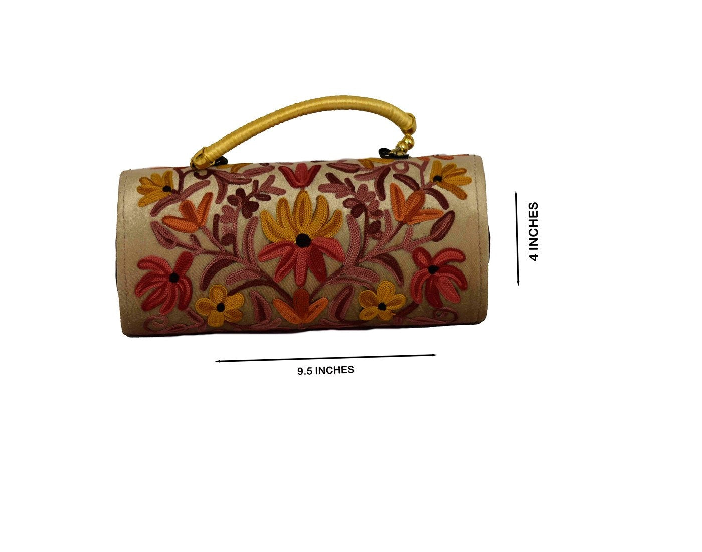 Suede Beige Color Kashmiri Embroidered Hand Clutch