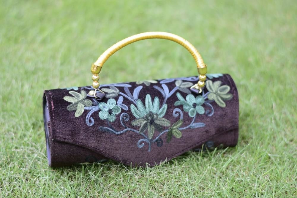 Suede Brown Color Kashmiri Embroidered Hand Clutch