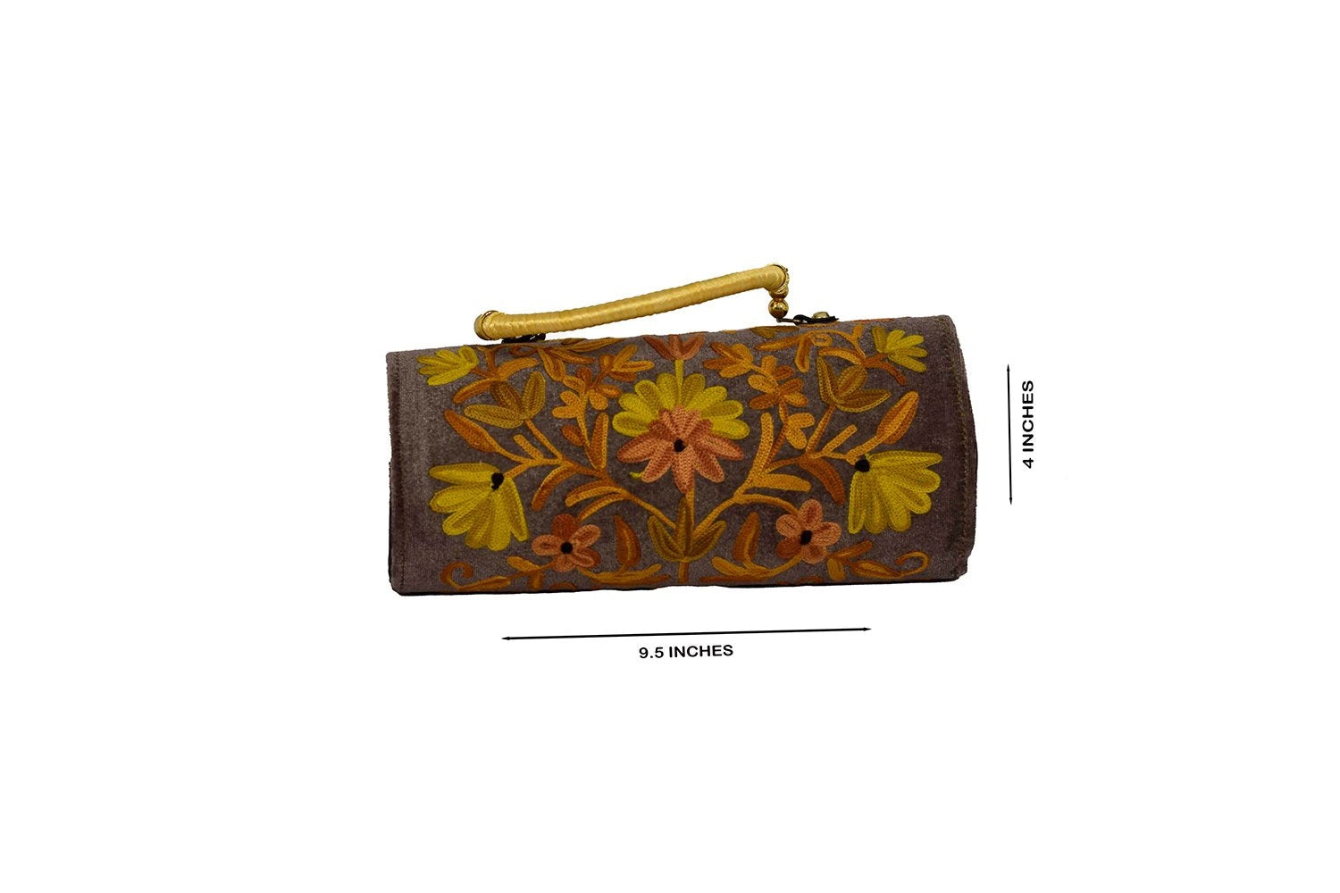 Suede Steel Grey Color Kashmiri Embroidered Hand Clutch