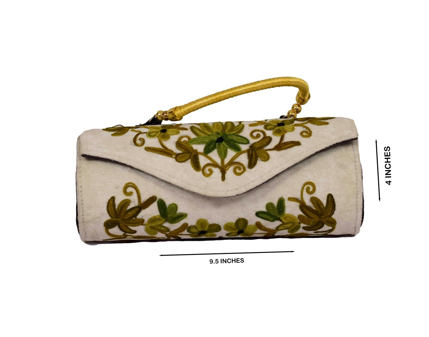 Suede White Color Kashmiri Embroidered Hand Clutch