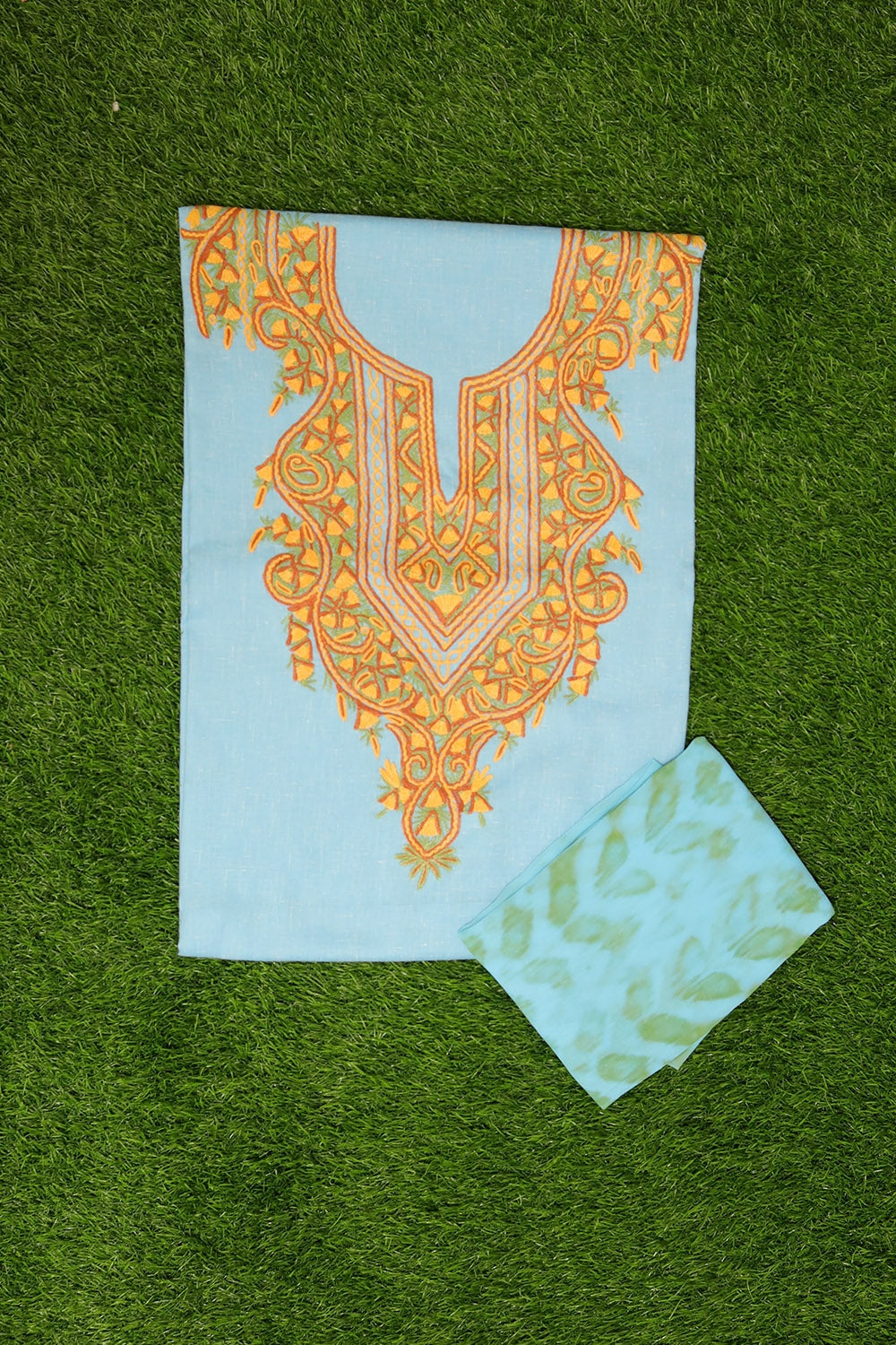 Summer Cool Blue Colour Cotton Suit With Beautiful Kashmiri
